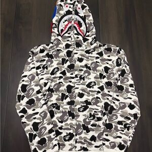 Bape Black and White Camouflage Shark Hoodie